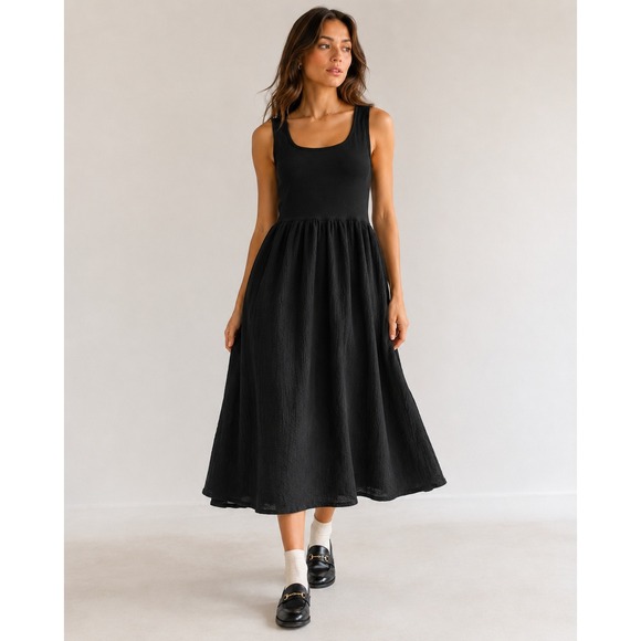Madewell Dresses & Skirts - Madewell Gauze Midi Dress Sleeveless Black Size S Casual Summer